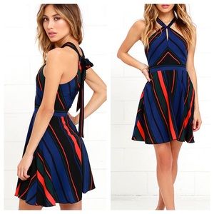 LULU'S | Blue Striped Tied Halter Dress | S